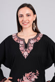 Gul-e-Siyah — Black Pheran with Rose Pink Aari Kashmiri Embroidery-Zoom