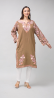 Khaak-e-Gulabi — Brown Pheran with Rose Pink Aari Kashmiri Embroidery-Video