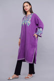 Purple Pheran with Pastel Blue Aari Paisleys & Floral Vines Embroidery