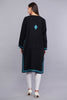 Black Pheran with Bluish Cyan Paisley Aari Embroidery - Kashmiri Pheran