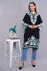Black Pheran with Pale Aqua Floral Aari Embroidery - Kashmiri Pheran