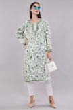 Elegant Off-White Kashmiri Pheran with Refreshing Green Floral Jamwar Aari Embroidery