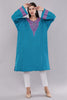 Curious Blue Kashmiri Woolen Pheran with Pink & Magenta Aari Embroidery