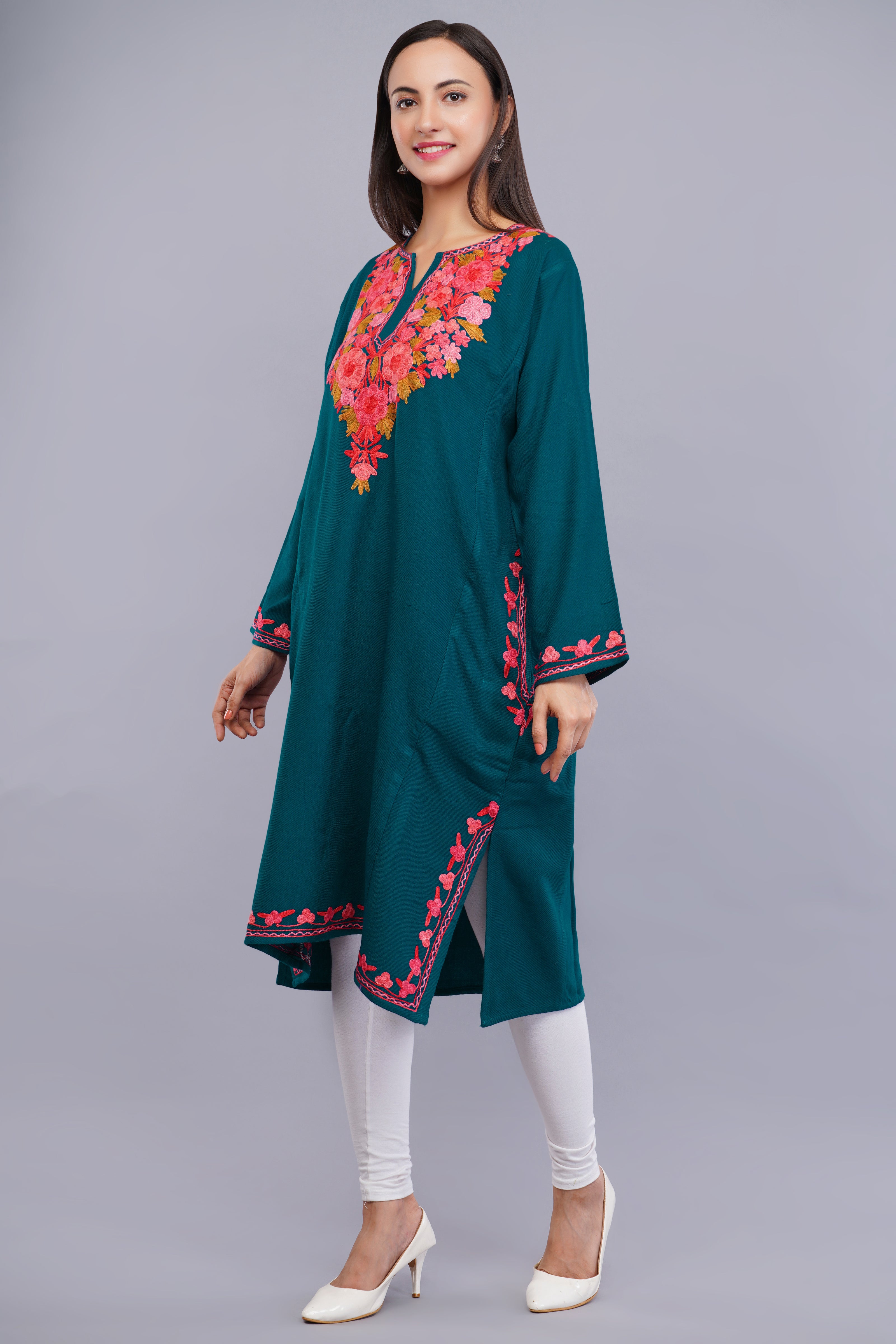 Sherpa Blue Kashmiri Pheran with  Poshkaar Design Aari Embroidery