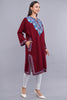 Maroon Fine Cashmilon Pheran with Blue Floral Aari Embroidery