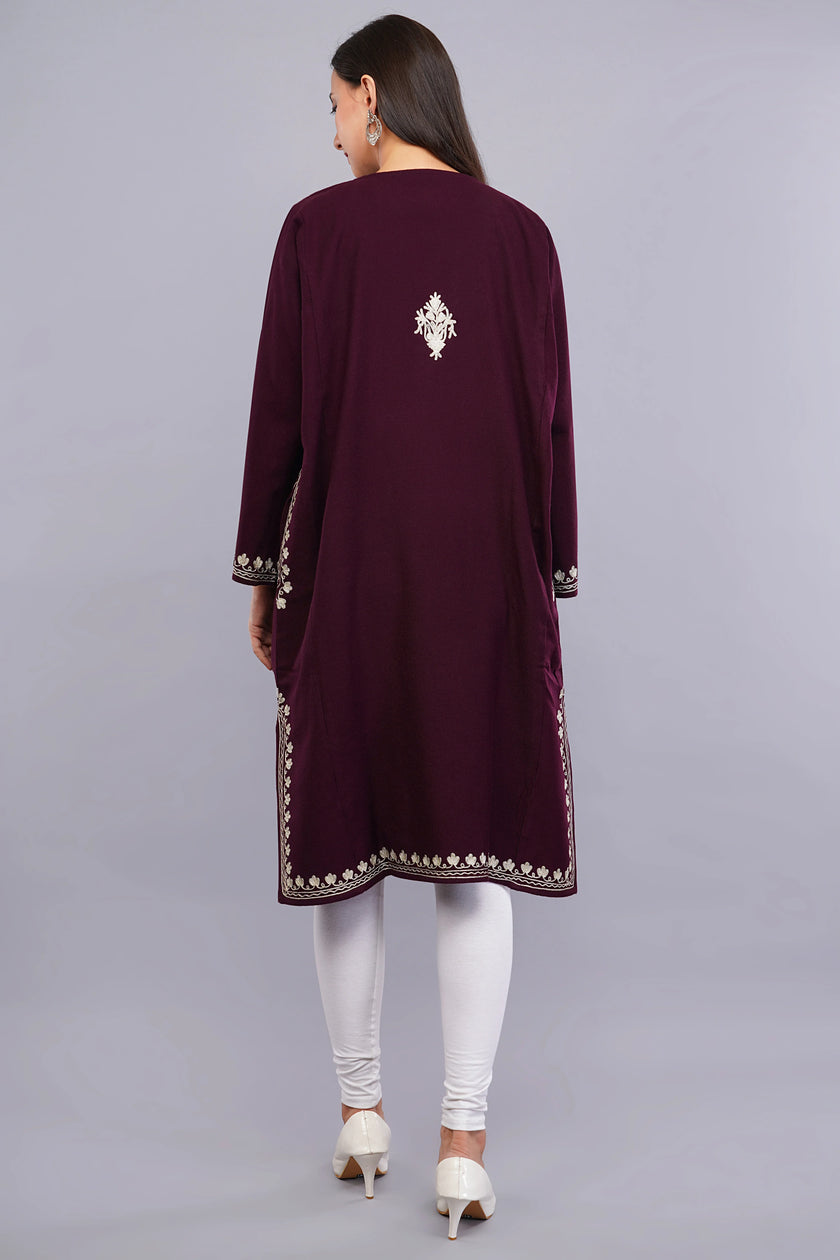 Vine Zari Embroidered Cashmilon Kashmiri Pheran