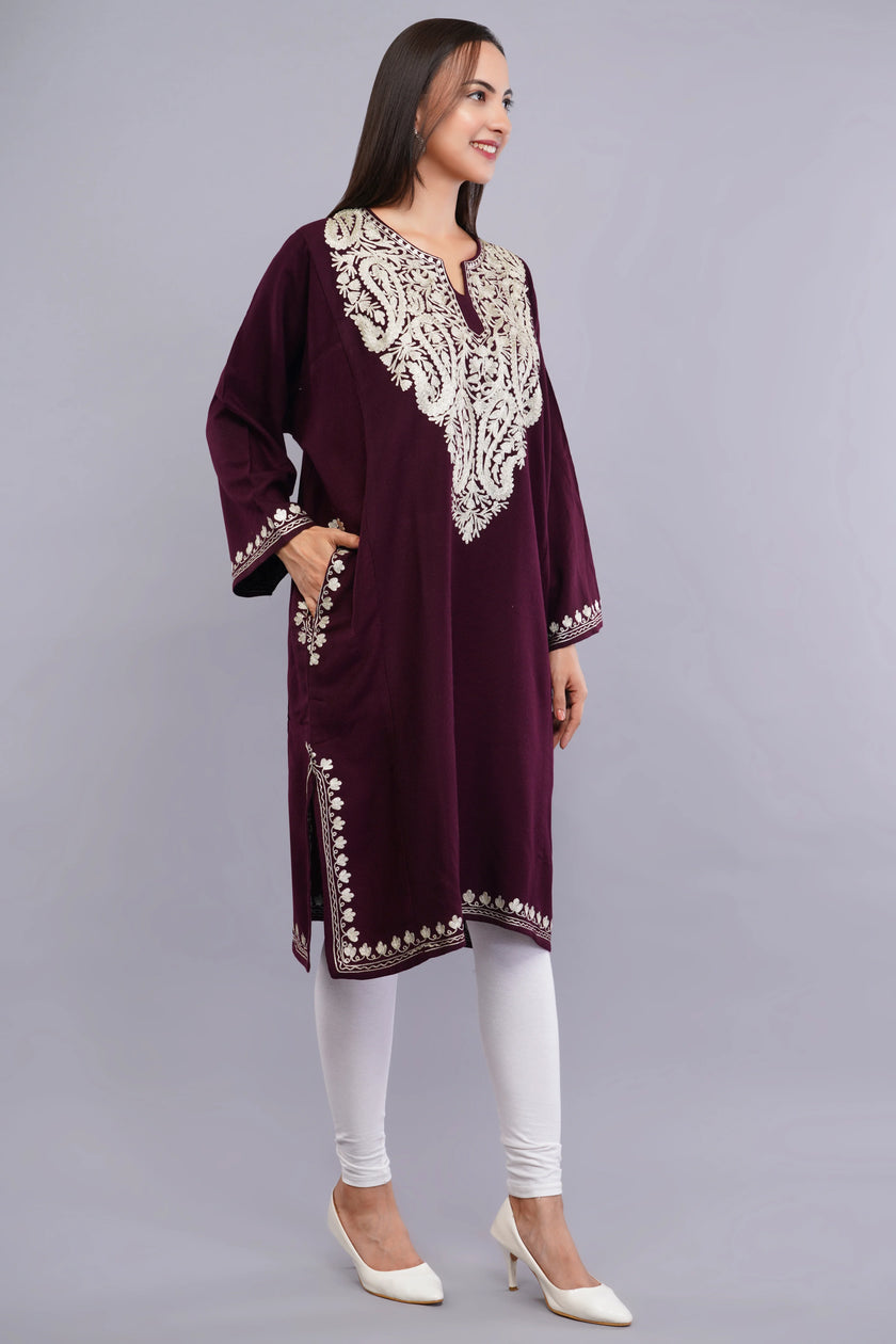Vine Zari Embroidered Cashmilon Kashmiri Pheran