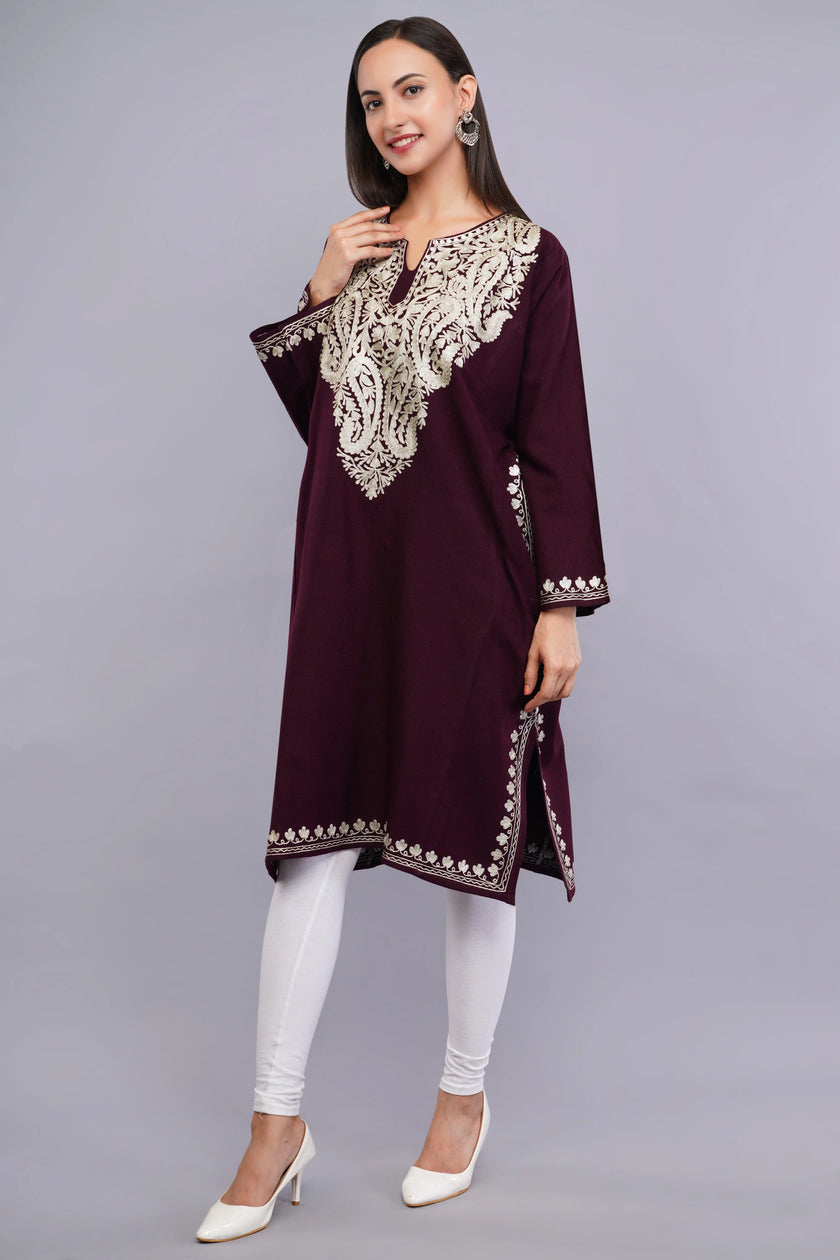 Vine Zari Embroidered Cashmilon Kashmiri Pheran