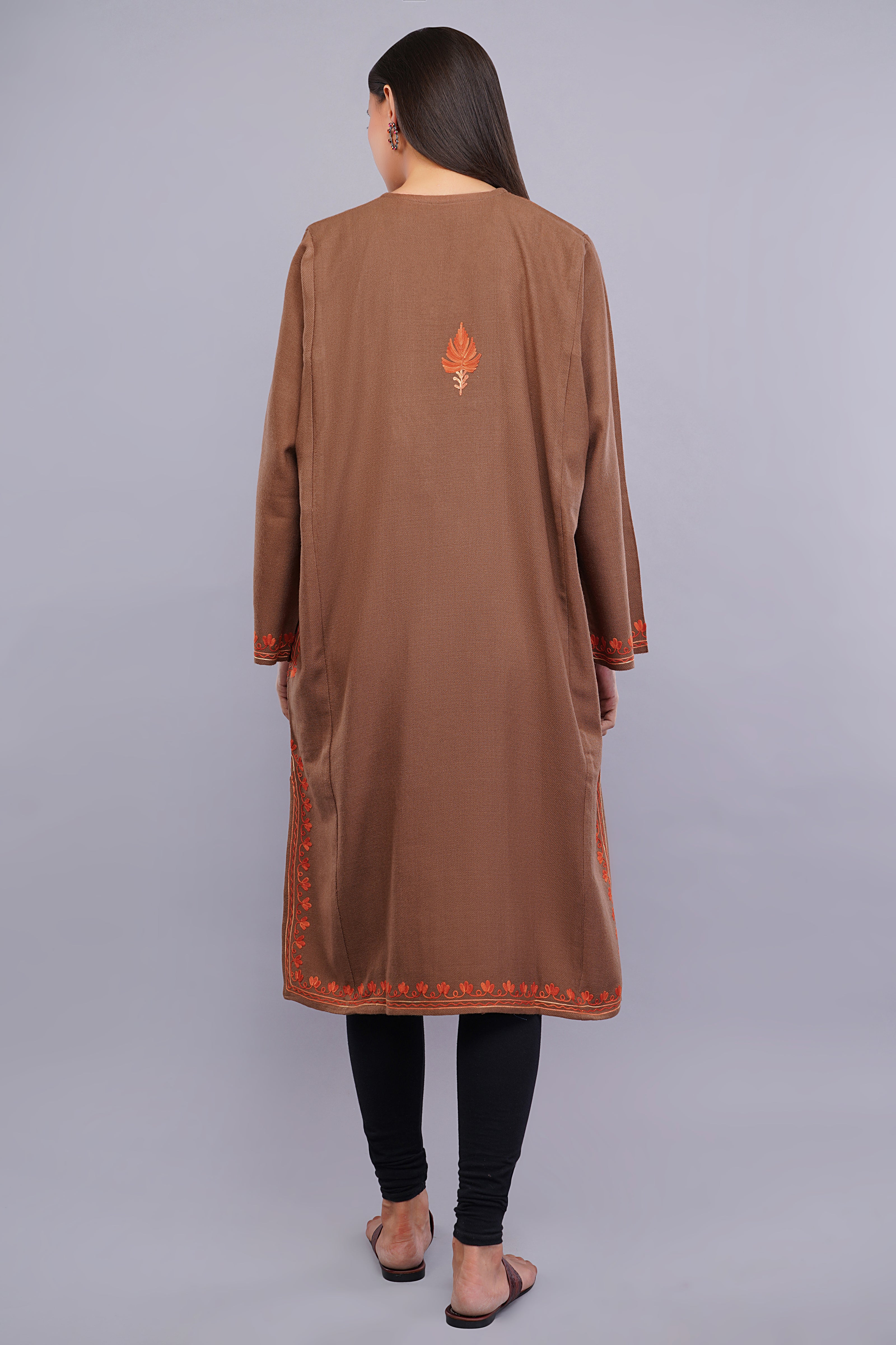 Burnt Copper Kashmiri Pheran with Aari Embroidery