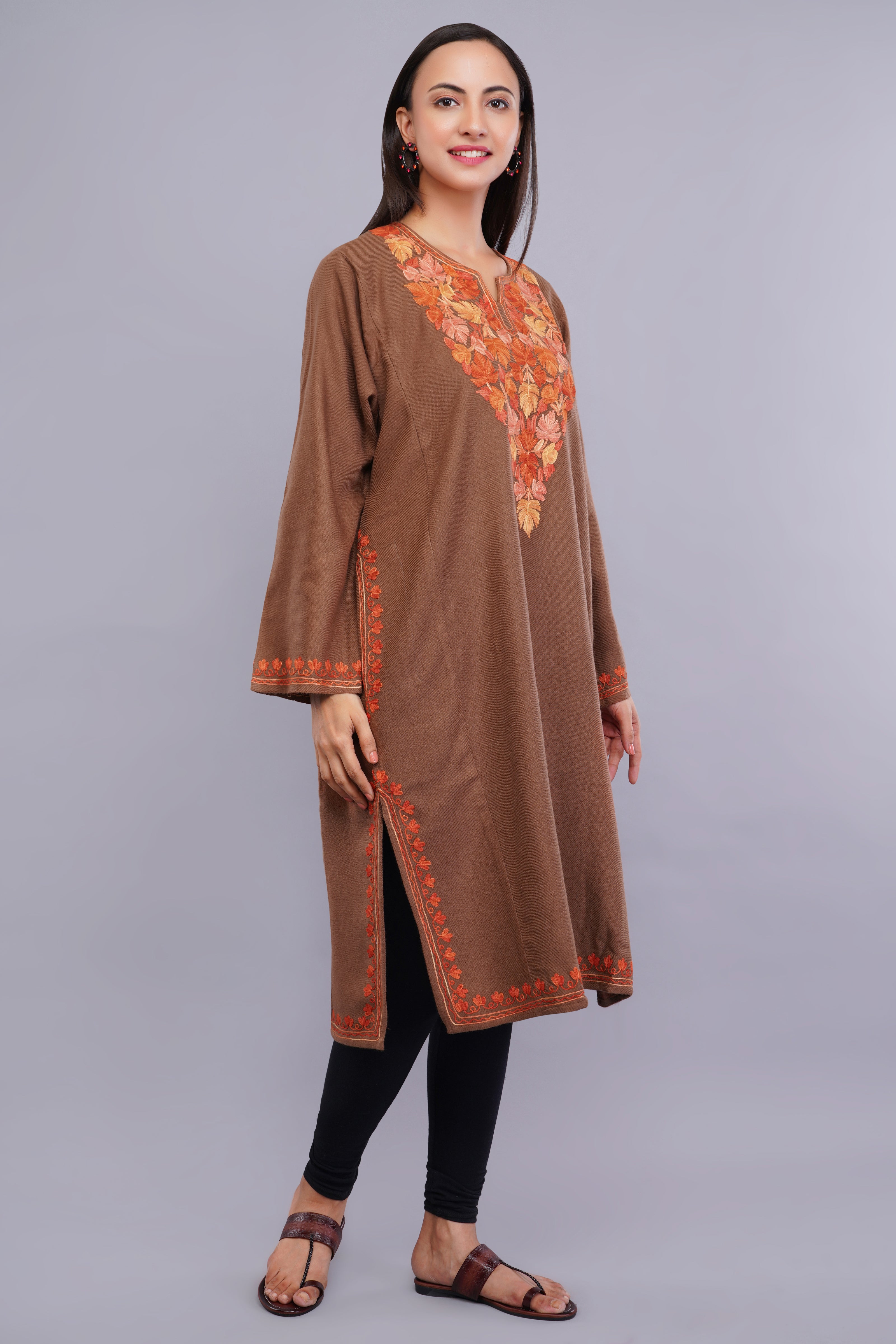Burnt Copper Kashmiri Pheran with Aari Embroidery
