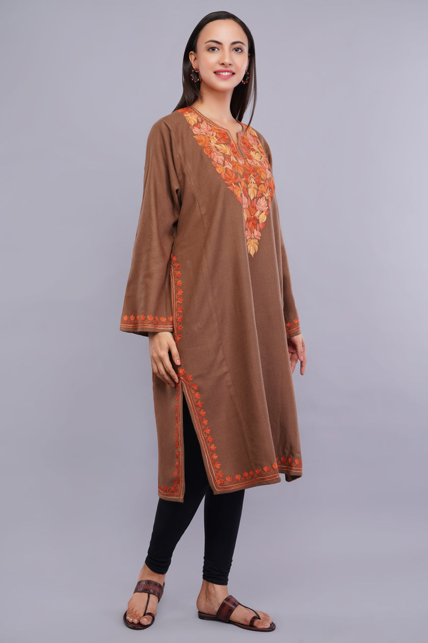 Burnt Copper Kashmiri Pheran with Aari Embroidery