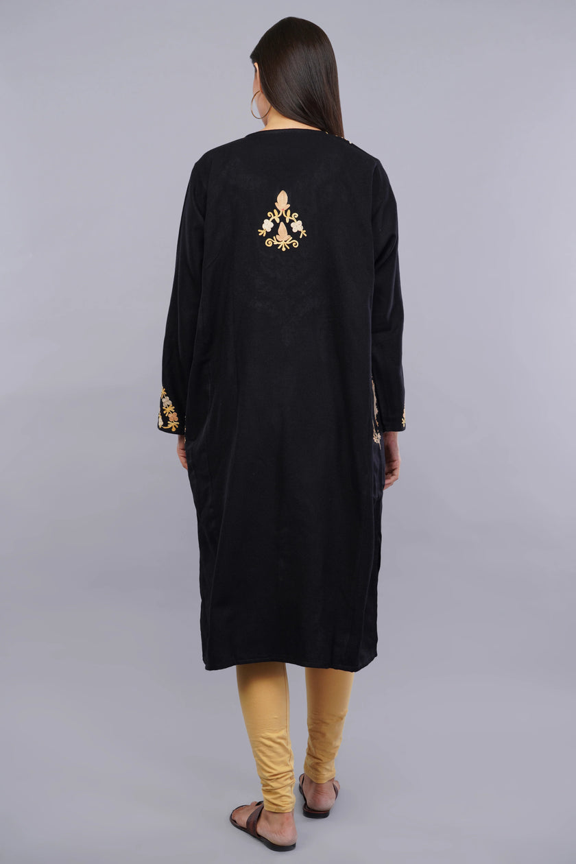 Black Pheran with Kashmiri Aari Embroidery