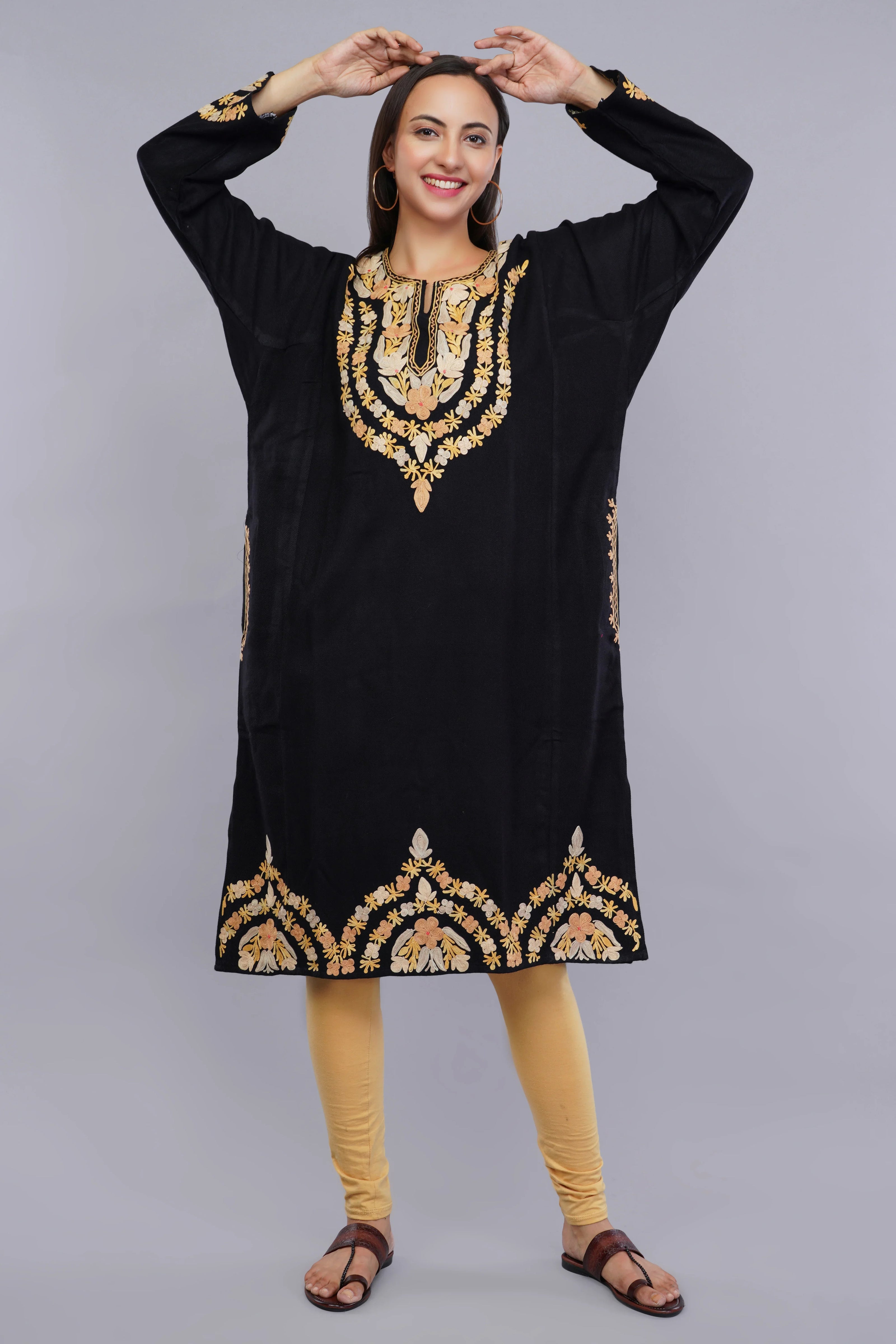 Black Pheran with Kashmiri Aari Embroidery