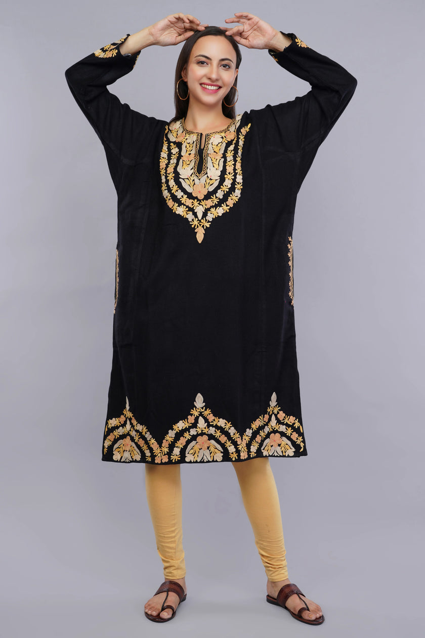 Black Pheran with Kashmiri Aari Embroidery