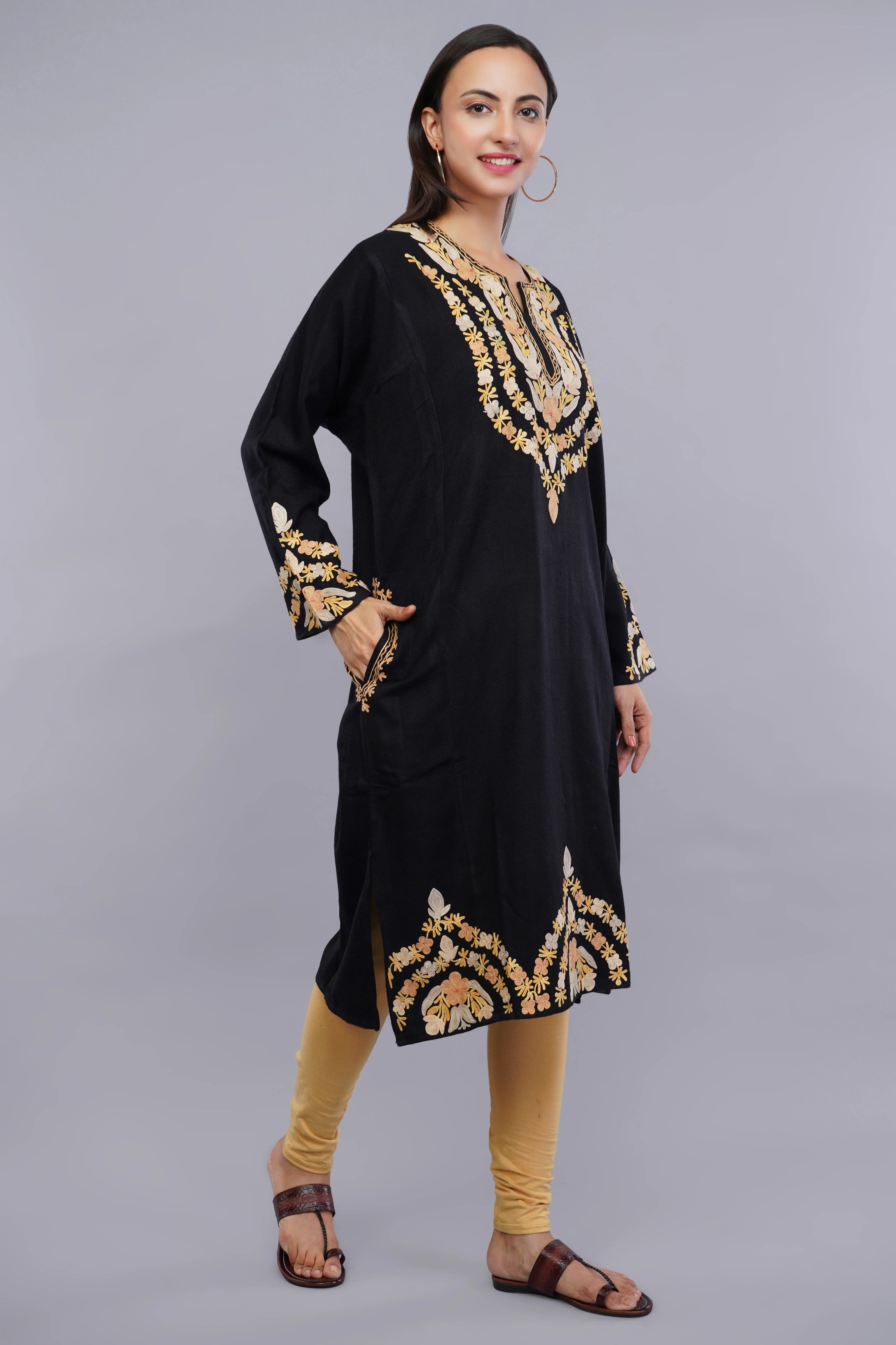 Black Pheran with Kashmiri Aari Embroidery