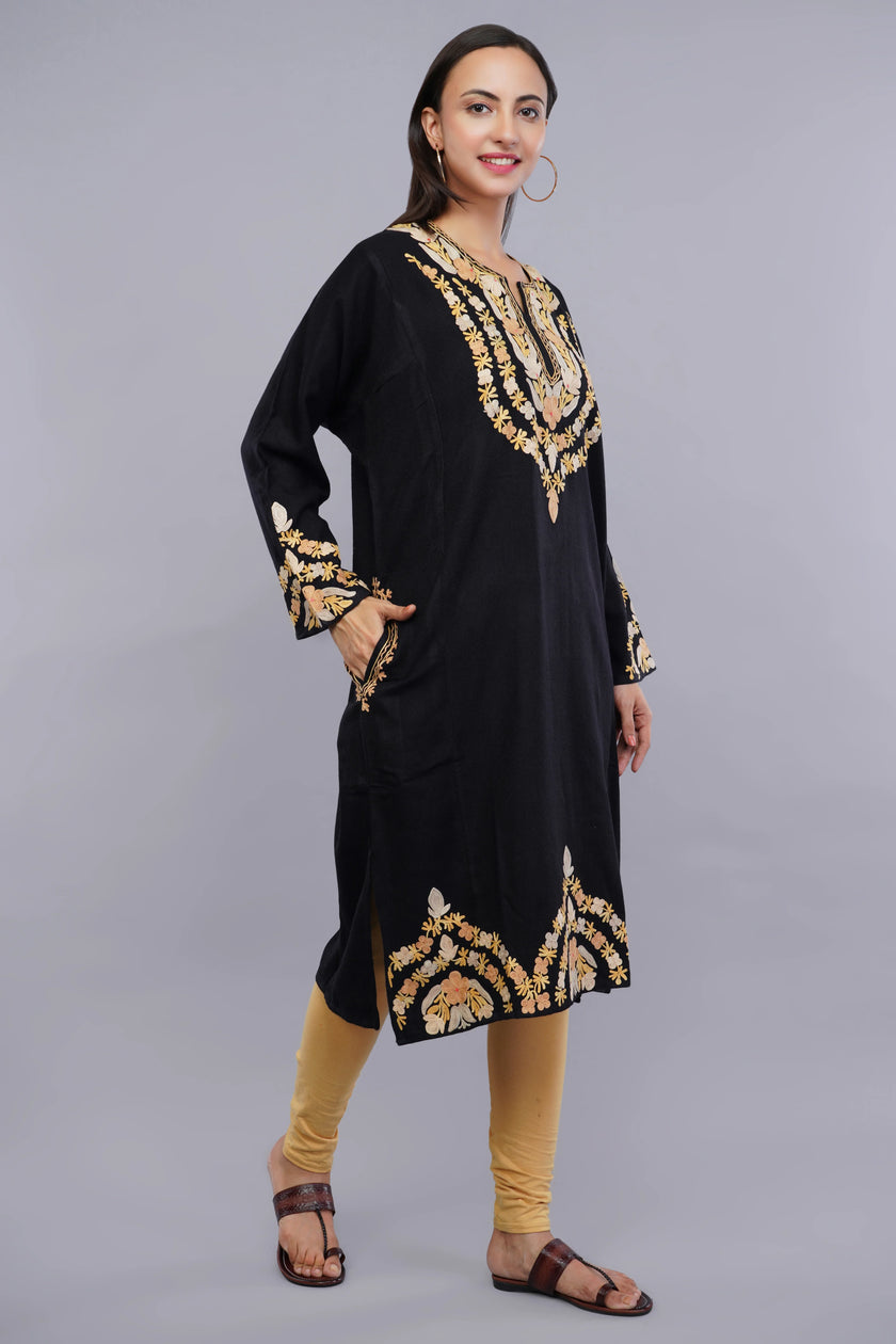Black Pheran with Kashmiri Aari Embroidery