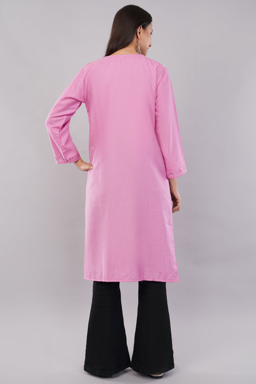 Blush Petal Kashmiri Kurta with Rosy Aari Embroidery