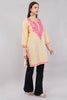 Meadow Pink Aari on Desert Sand Kashmiri Kurta