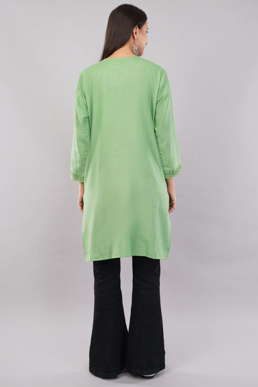 Pastel Green Kurta with Tonal Aari Embroidery