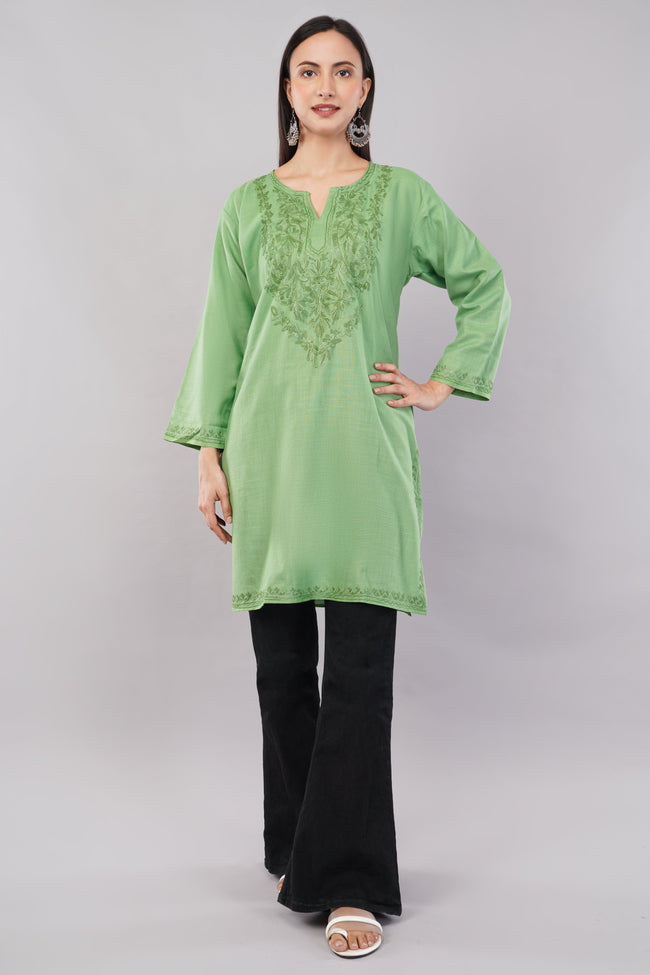Pastel Green Kurta with Tonal Aari Embroidery
