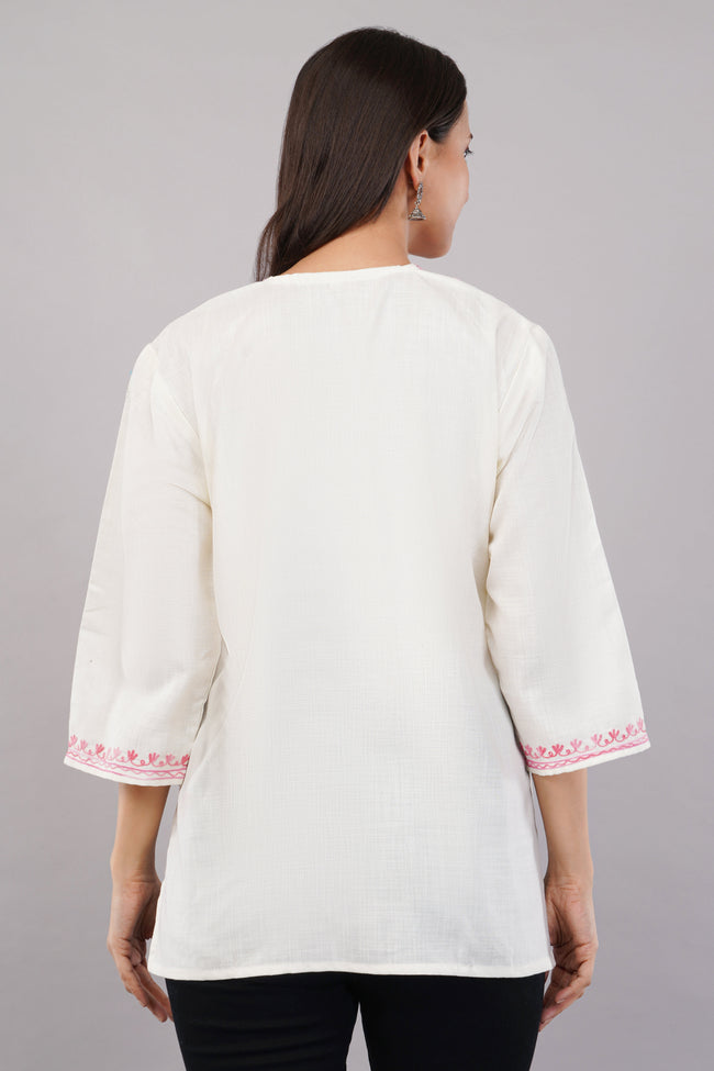Ivory Grace Kashmiri Kurti with Blush Pink Aari