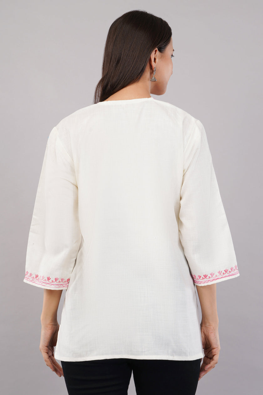 Ivory Grace Kashmiri Kurti with Blush Pink Aari