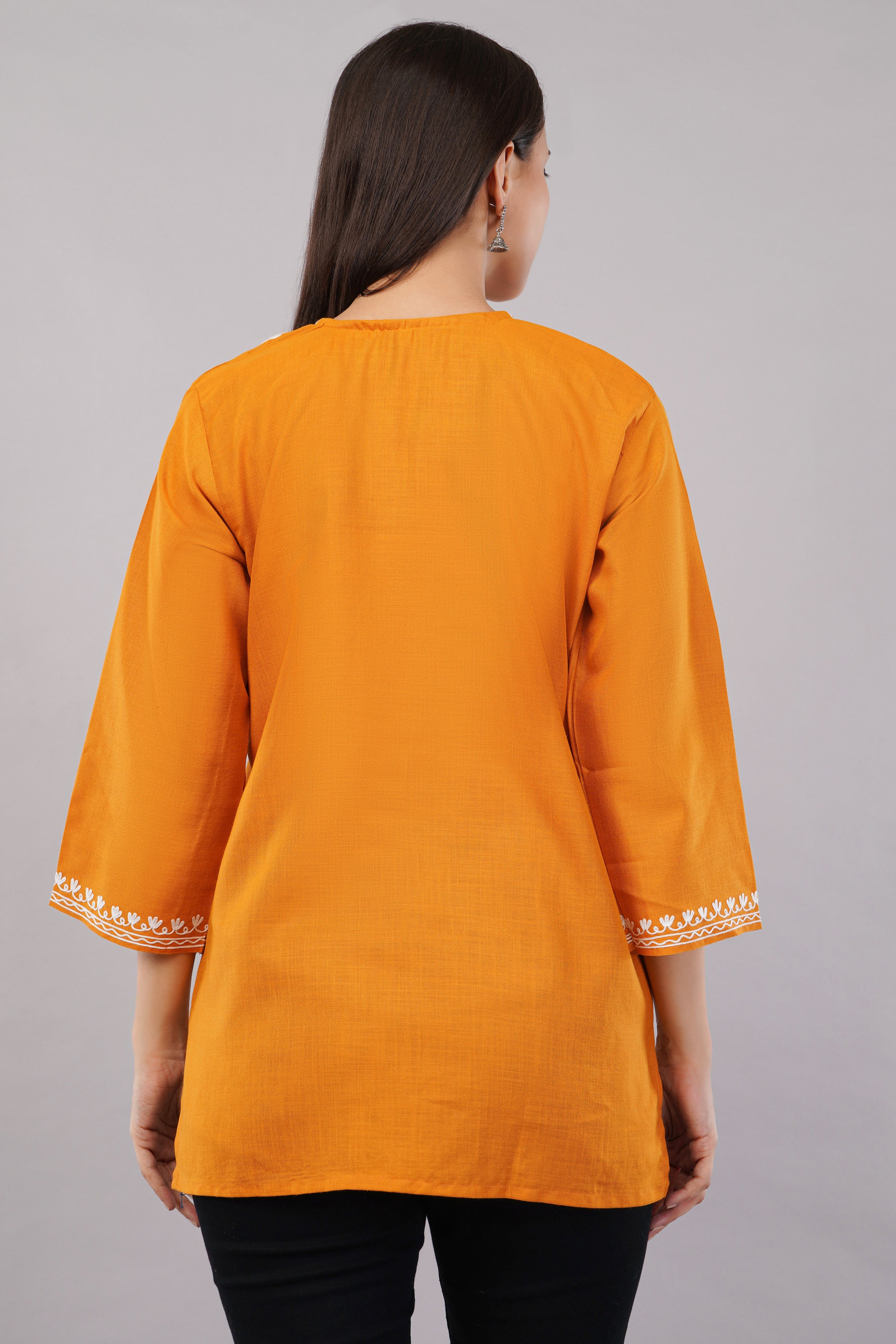 Amber Flare Kashmiri Kurti with Ivory White Aari