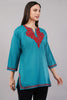 Teal Grove Kashmiri Kurti with Crimson Red Aari
