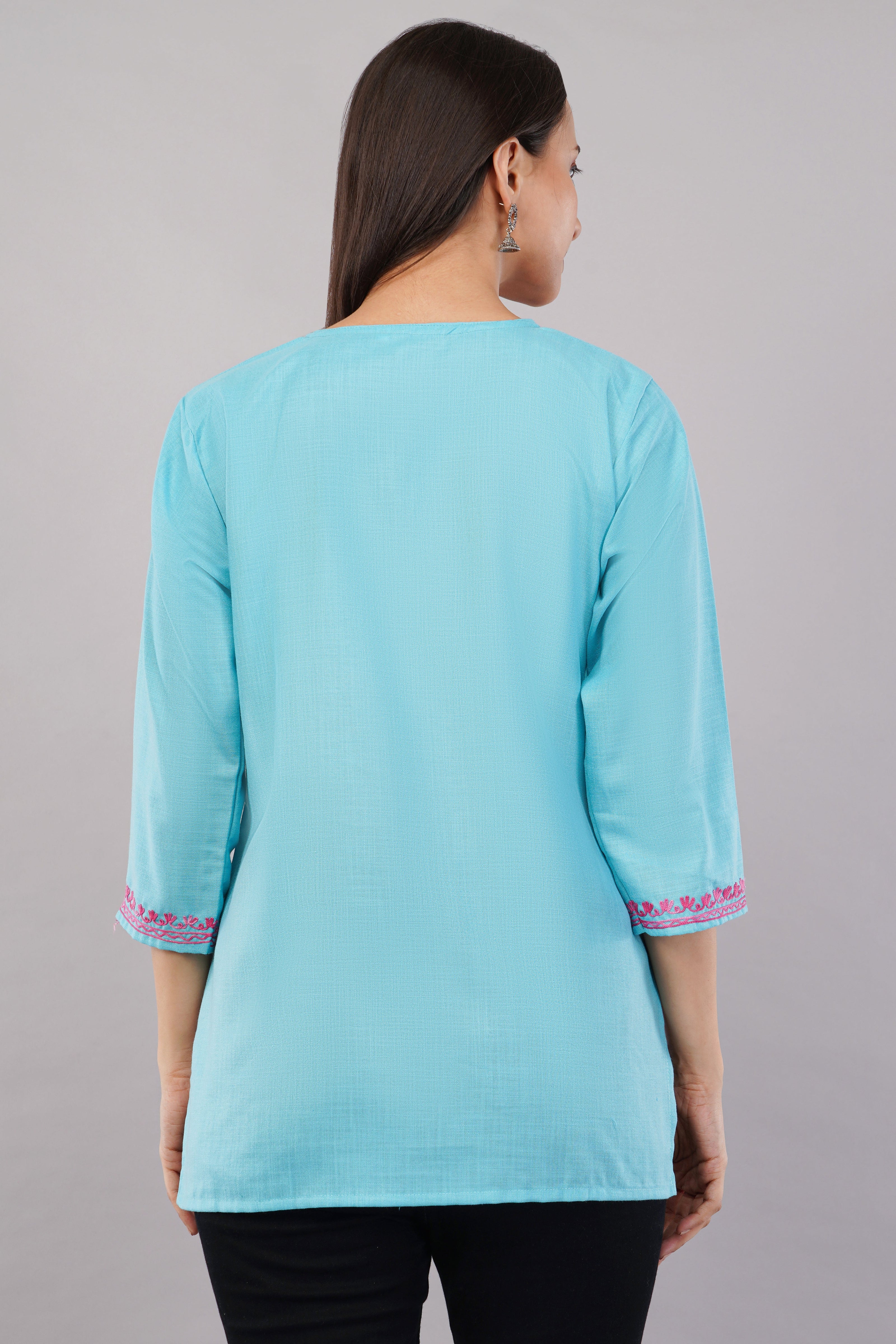 Firoza Charm Kashmiri Kurti with Blush Pink Aari