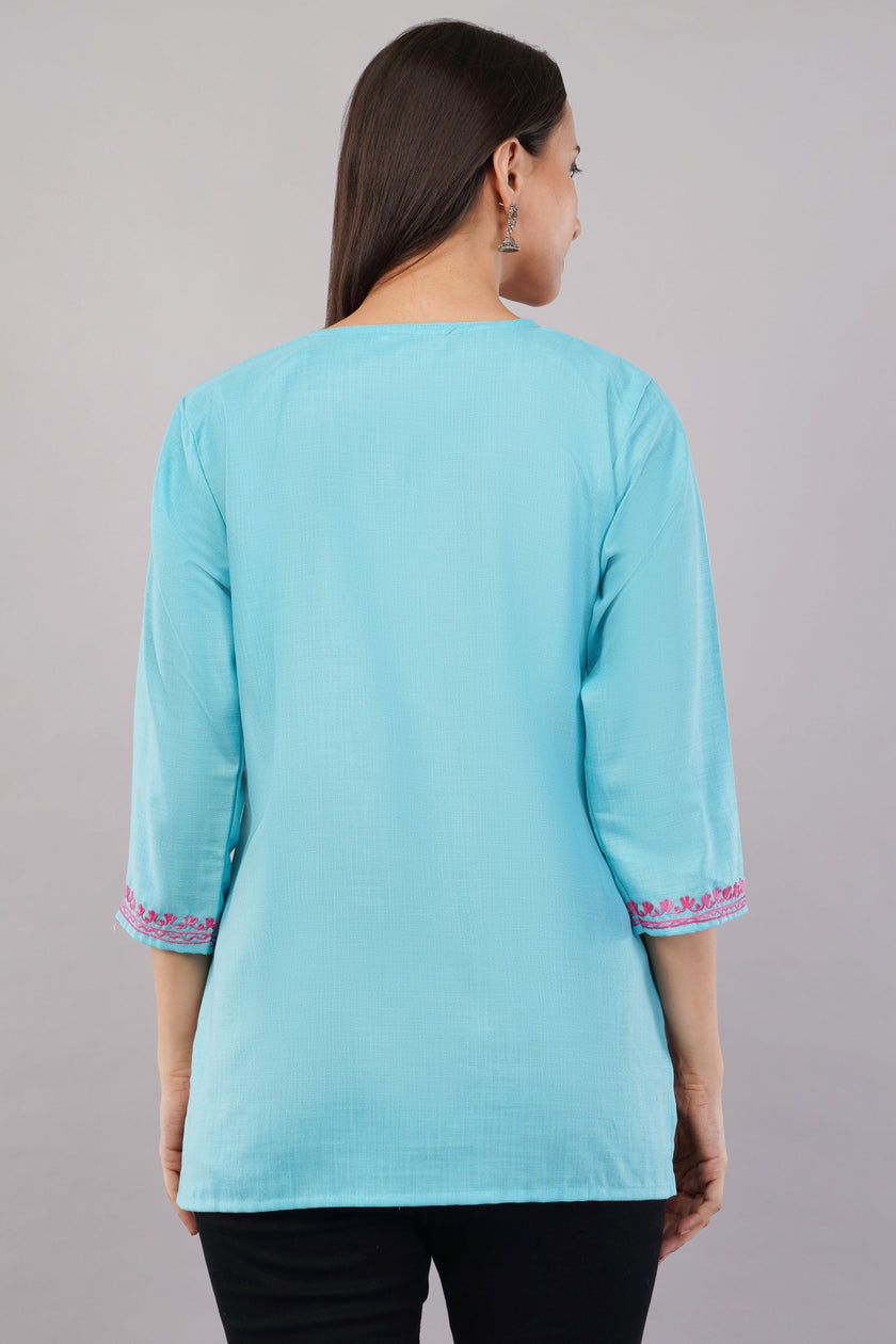 Firoza Charm Kashmiri Kurti with Blush Pink Aari
