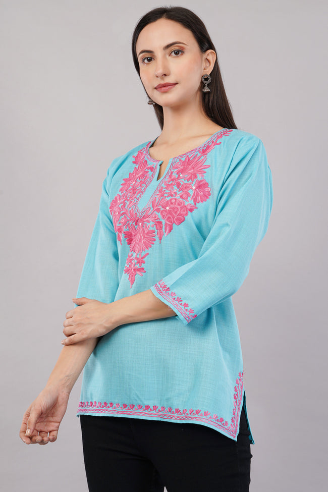 Firoza Charm Kashmiri Kurti with Blush Pink Aari