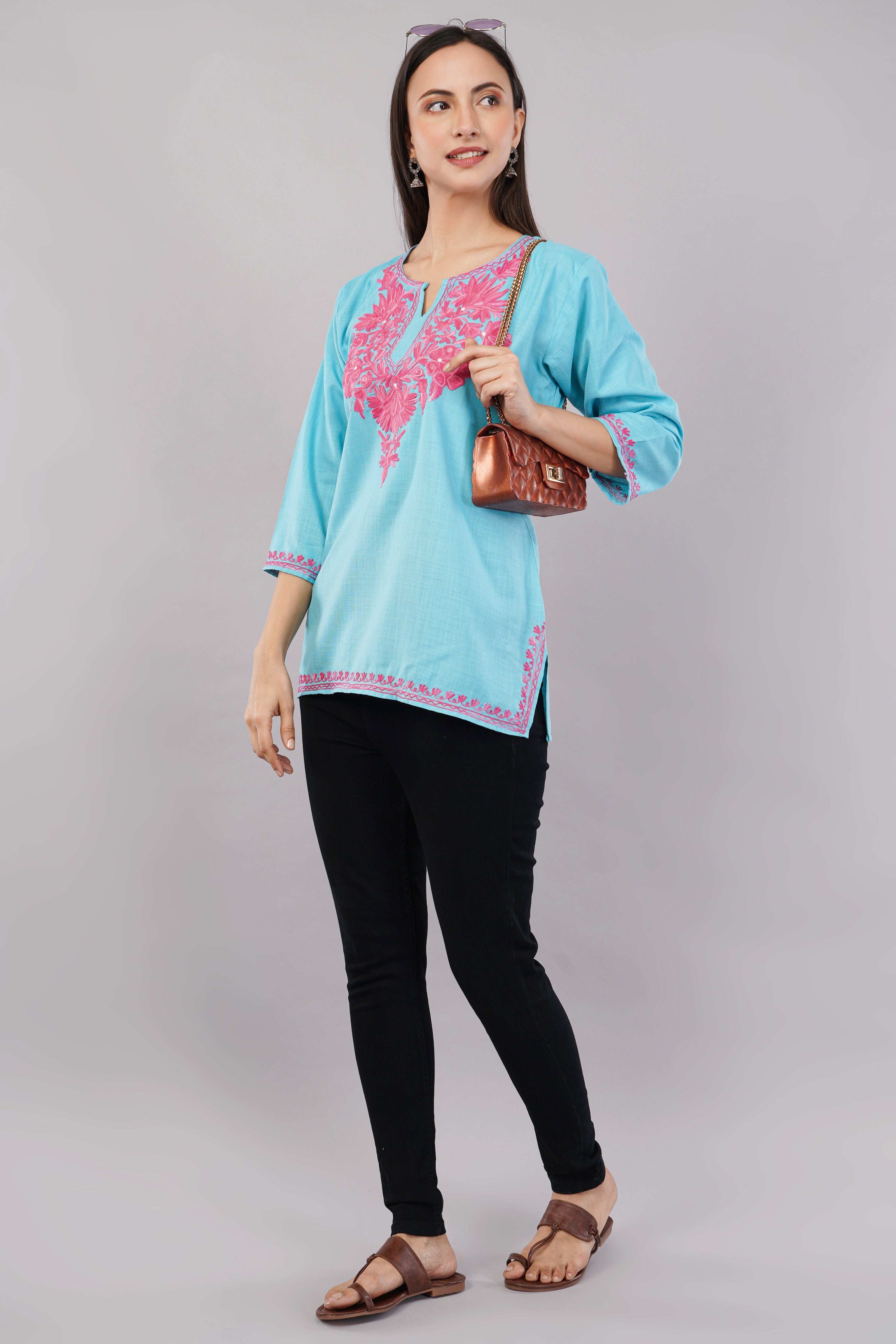 Firoza Charm Kashmiri Kurti with Blush Pink Aari