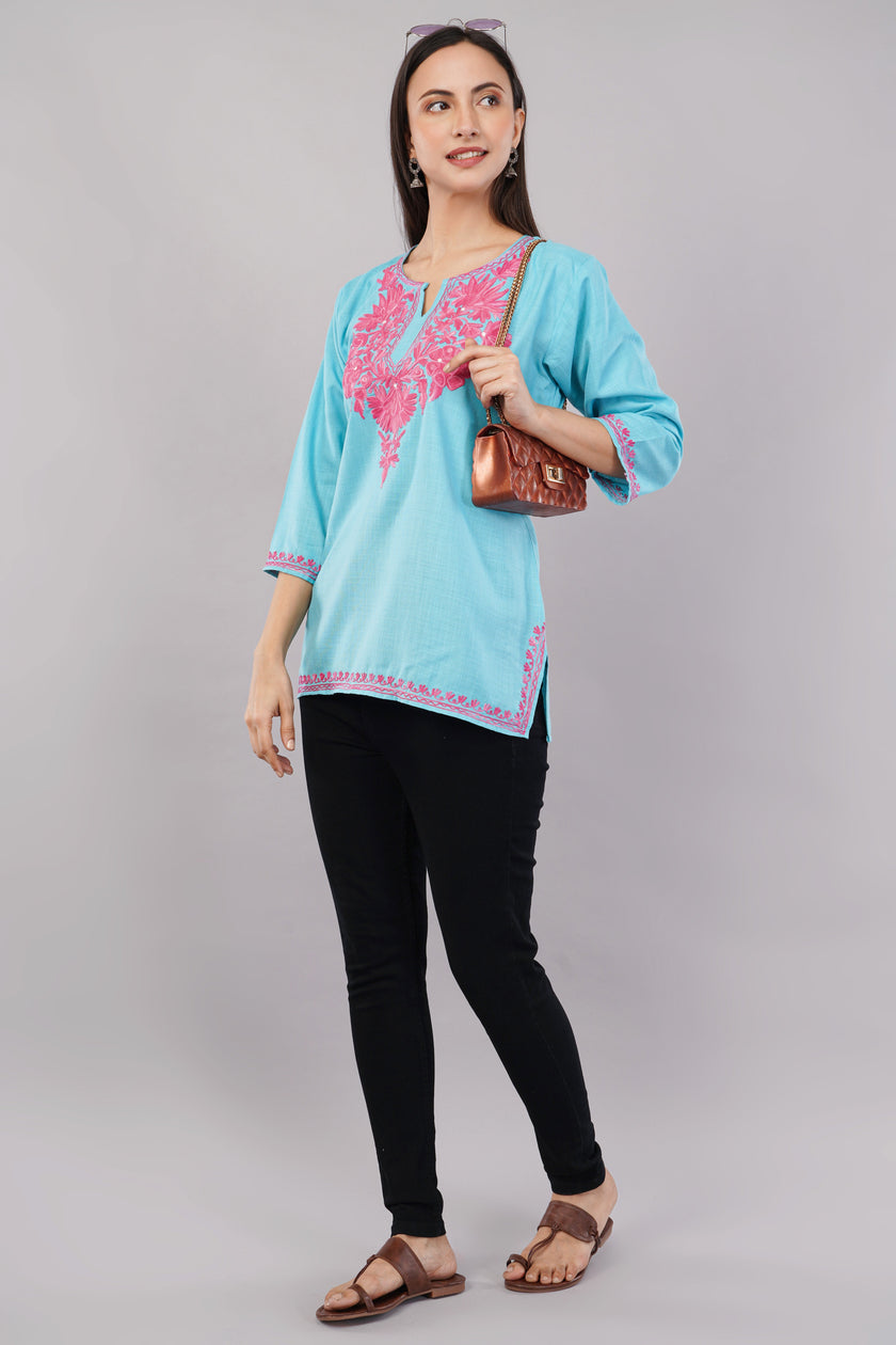 Firoza Charm Kashmiri Kurti with Blush Pink Aari