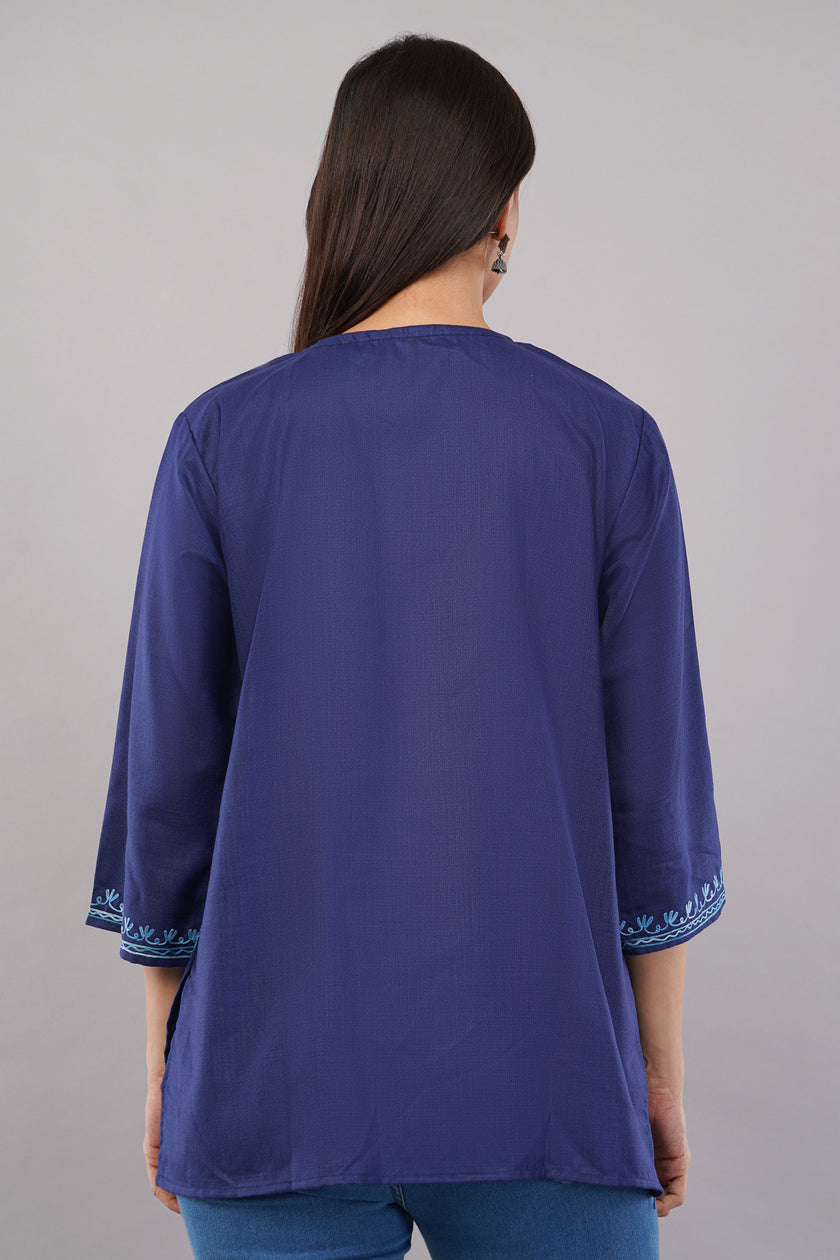 Sapphire Charm Kashmiri Kurti with Sky Blue Aari