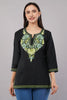 Emerald Vine Black Kashmiri Kurti with Green Aari