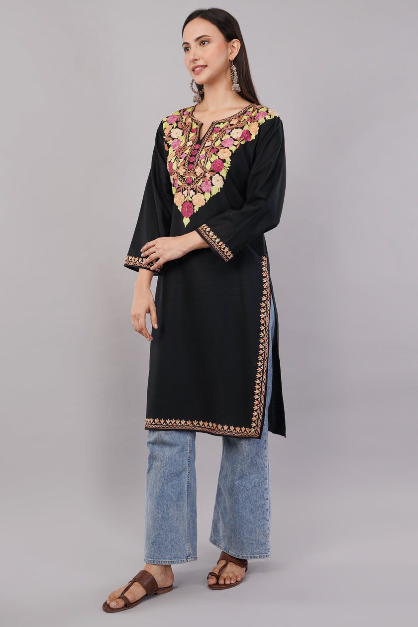 Midnight Bloom Black Kashmiri Aari Embroidered Kurta