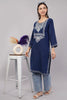 Midnight Blue Ruby Cotton Kurta with Pastel Aari Embroidery