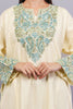 Double Spanish White Pheran with Thistle Green & Jet Stream Aari Embroidery - Kashmiri Pheran