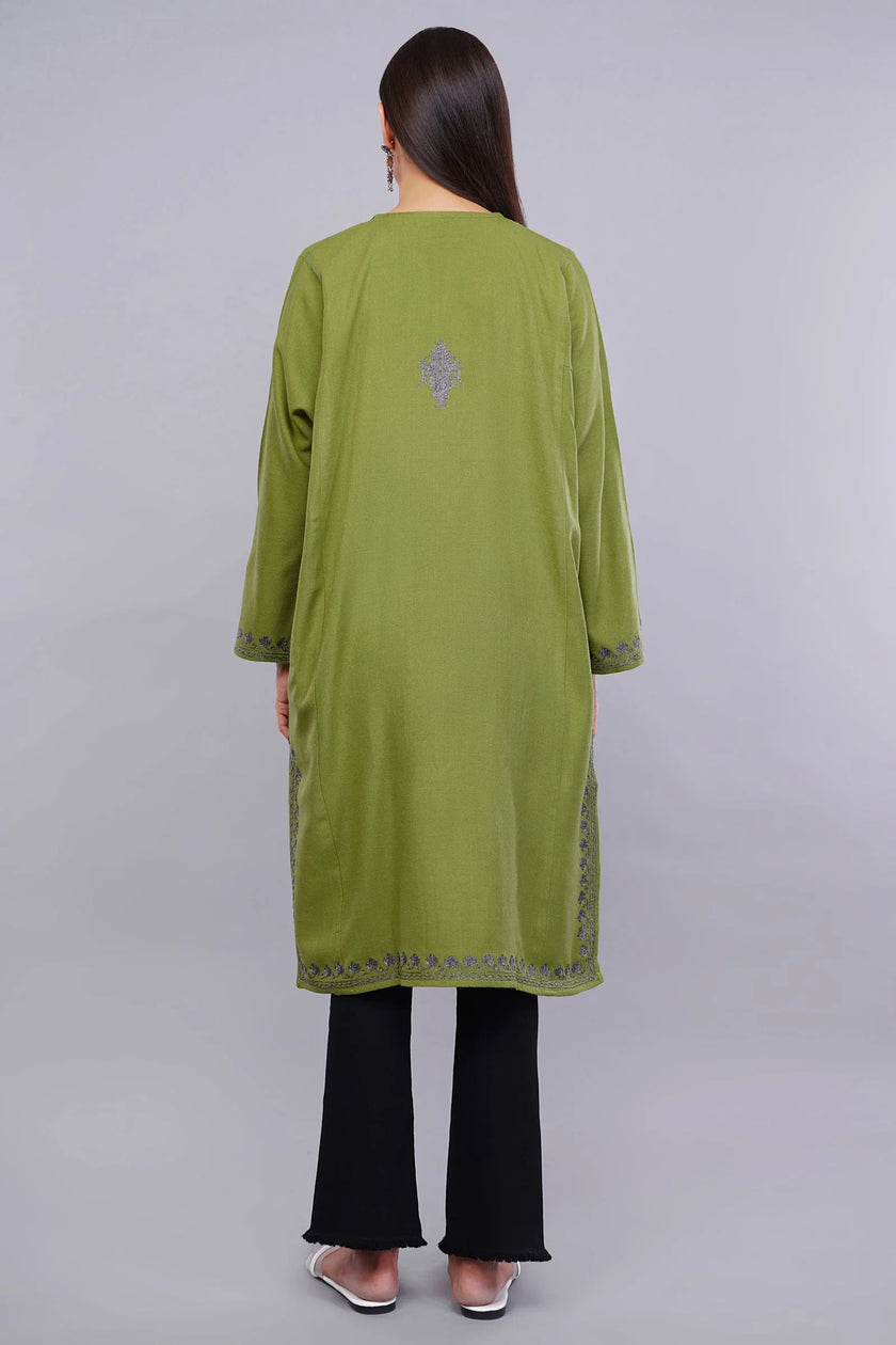 Elegant Green Cashmilon Pheran with Kashmiri Zari Embroidery - Kashmiri Pheran