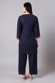 Deep Navy Kashmiri Aari Co-ord Set with Pink Embroidery