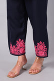 Deep Navy Kashmiri Aari Co-ord Set with Pink Embroidery