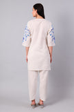 White Kashmiri Aari Co-ord Set with Powder Blue Embroidery
