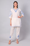 White Kashmiri Aari Co-ord Set with Powder Blue Embroidery