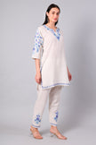 White Kashmiri Aari Co-ord Set with Powder Blue Embroidery