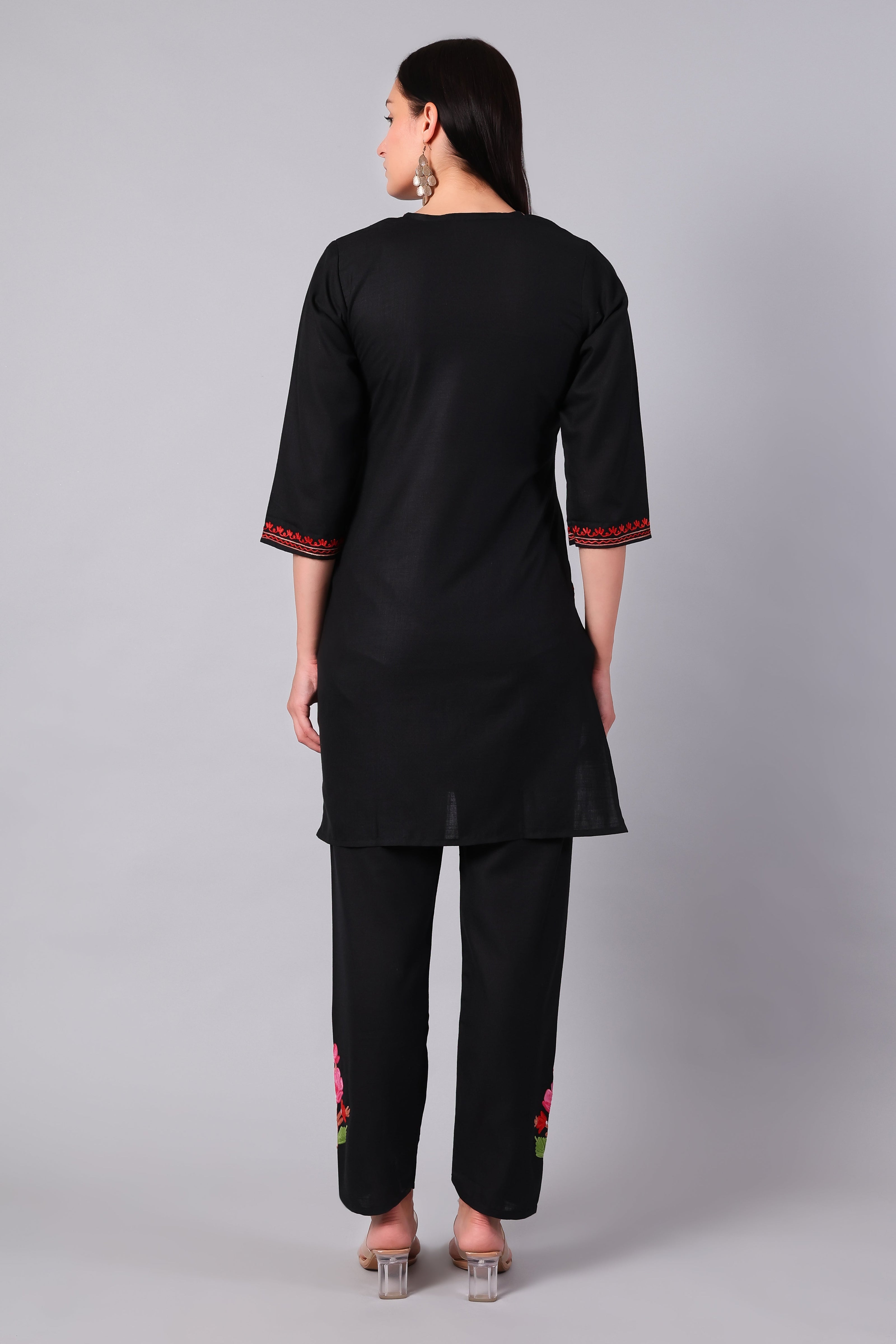 Black Kashmiri Aari Co-ord Set with Multicolour Floral Embroidery