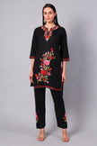 Black Kashmiri Aari Co-ord Set with Multicolour Floral Embroidery