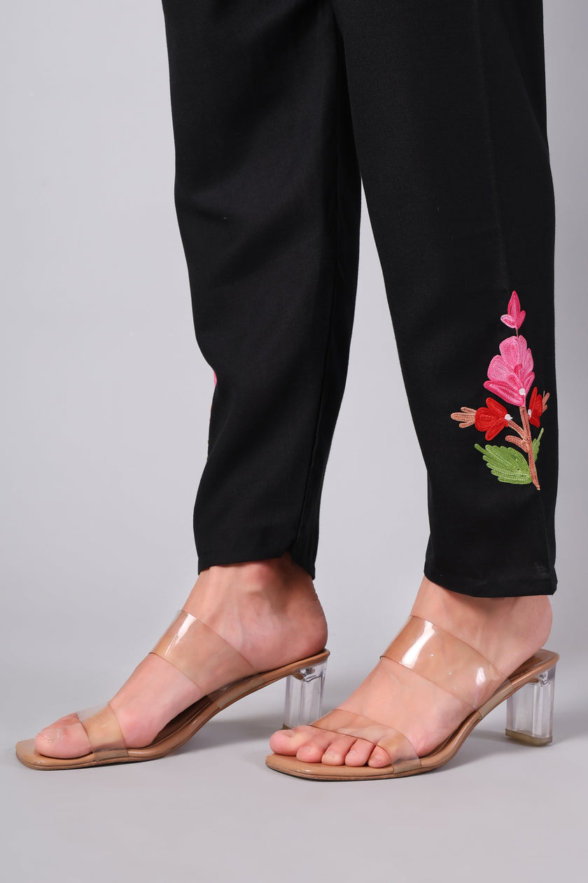 Black Kashmiri Aari Co-ord Set with Multicolour Floral Embroidery