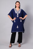 Novbahar Royal Blue Kashmiri Kaftan with White Aari Embroidery