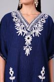 Novbahar Royal Blue Kashmiri Kaftan with White Aari Embroidery