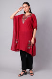 Novbahar Garnet Red Kashmiri Kaftan with Ivory and Sage Aari Embroidery